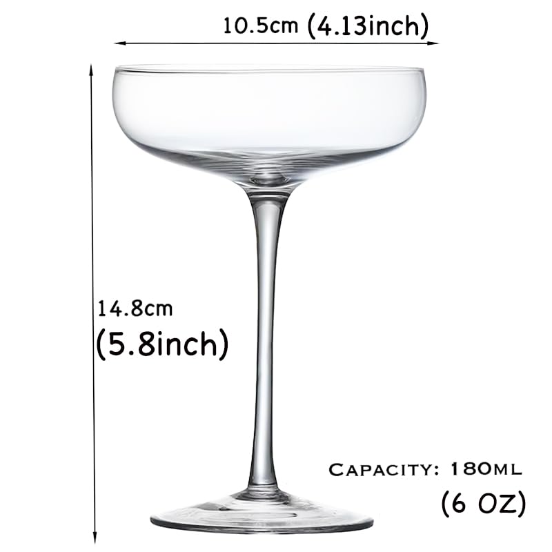 Set of 4 6 Oz Crystal Clear Stemmed Coupe Glasses P5584