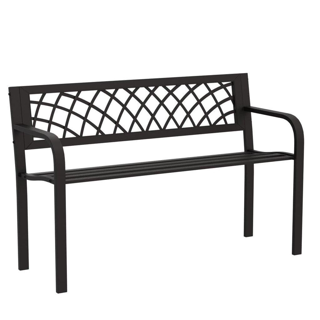 Black Metal Outdoor Patio Bench with Armrests N210
