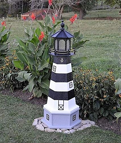 Amish-Made Replica Lighthouse with Base and Solar-Powered LED Lighting O3454