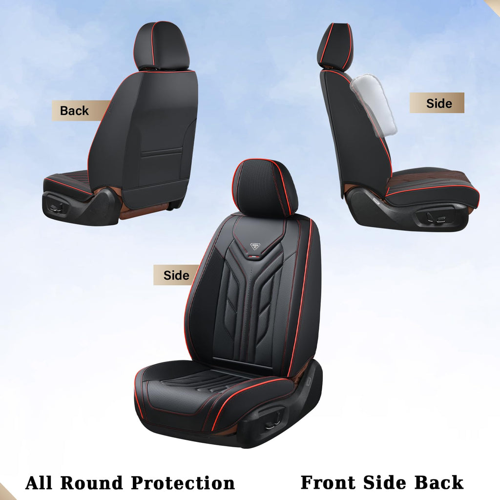 Black & Red Leather Car Seat Covers Full Set M58420