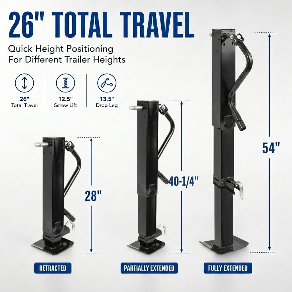 12000 LBS Weld-On Trailer Jack 4" Square Tube 26" Travel Side Wind Black F983326