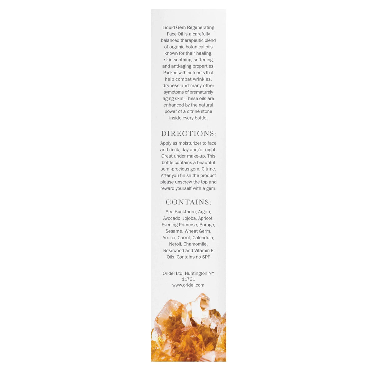 Liquid Gem Regenerating Face Oil - 100% Natural Organic Skincare with Citrine Stone, Argan and Sea Buckthorn, 1 Ounce Bottle U1090