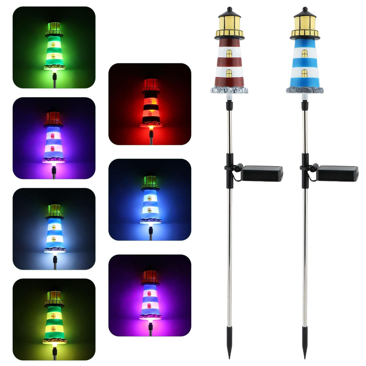 2 Pack 7 Color Changing Solar Garden Stake Lights I4571