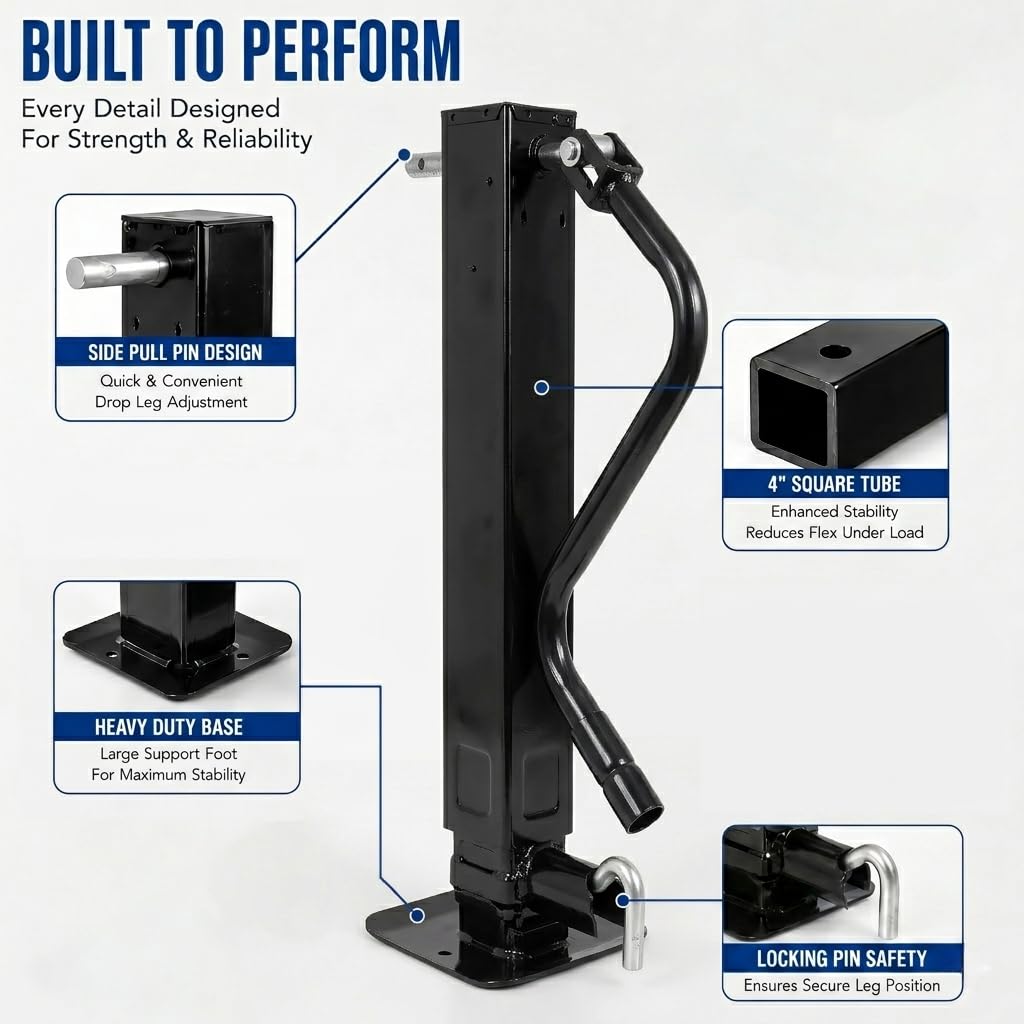 12000 LBS Weld-On Trailer Jack 4" Square Tube 26" Travel Side Wind Black F983326