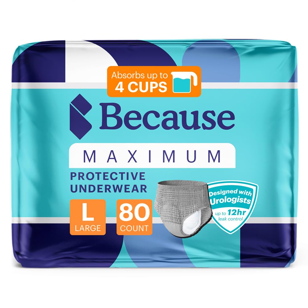 Maximum Incontinence Underwear for Men, Grey, Large, 80 Count K4337