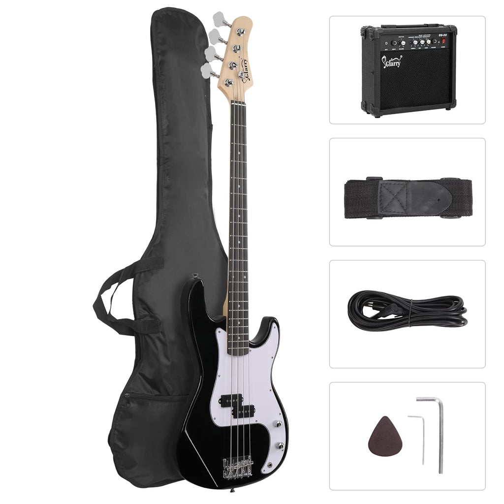 Full Size 4 String Basswood Electric Bass Guitar Beginner Kit with 20W Amp O1085