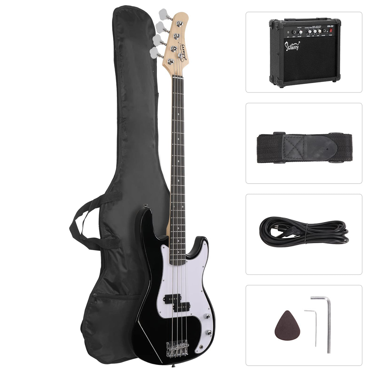 Full Size 4 String Basswood Electric Bass Guitar Beginner Kit with 20W Amp O1085