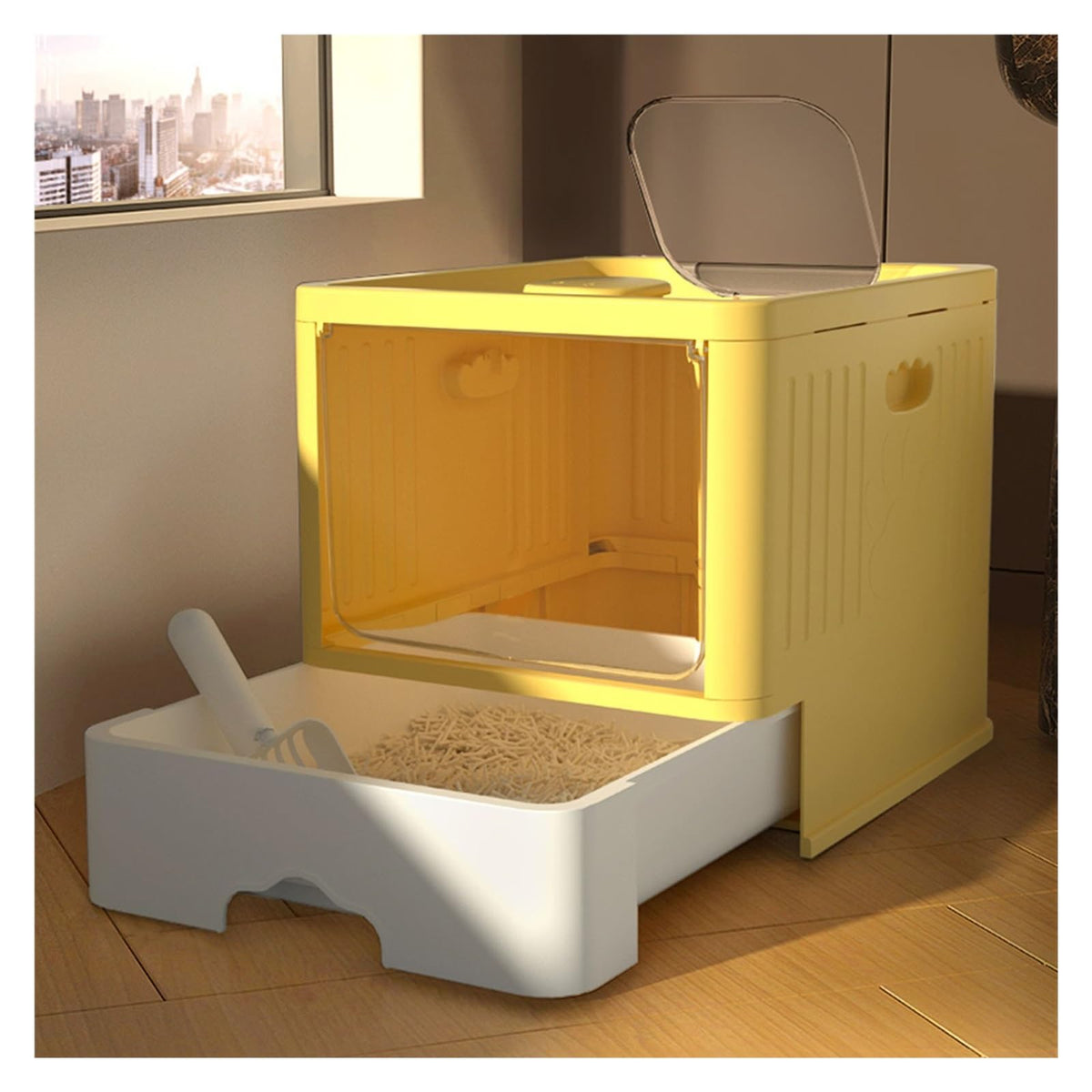 Large Anti-Splash Top Entry Cat Litter Box with Lid and Litter Scoop H3642