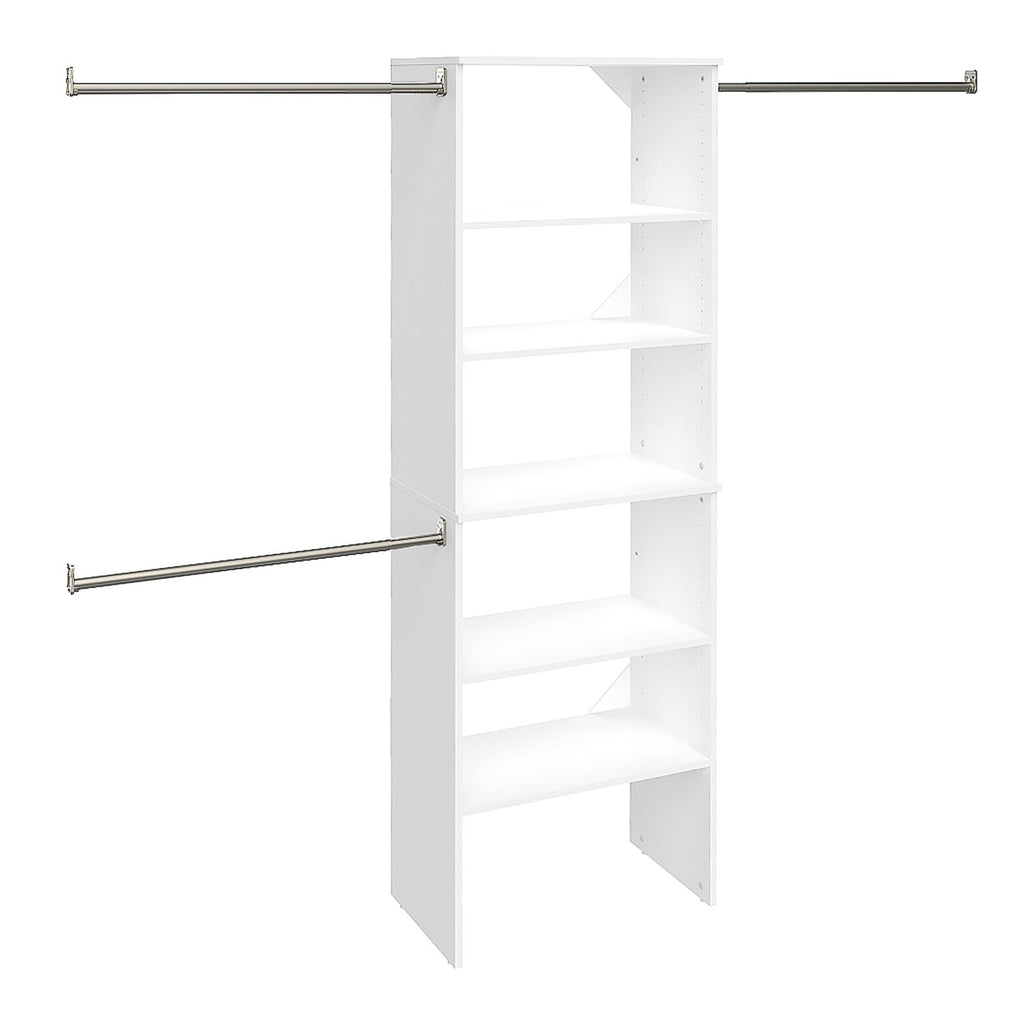 Wood Closet Organizer System with Tower and 3 Hang Rods and Shelving H464262