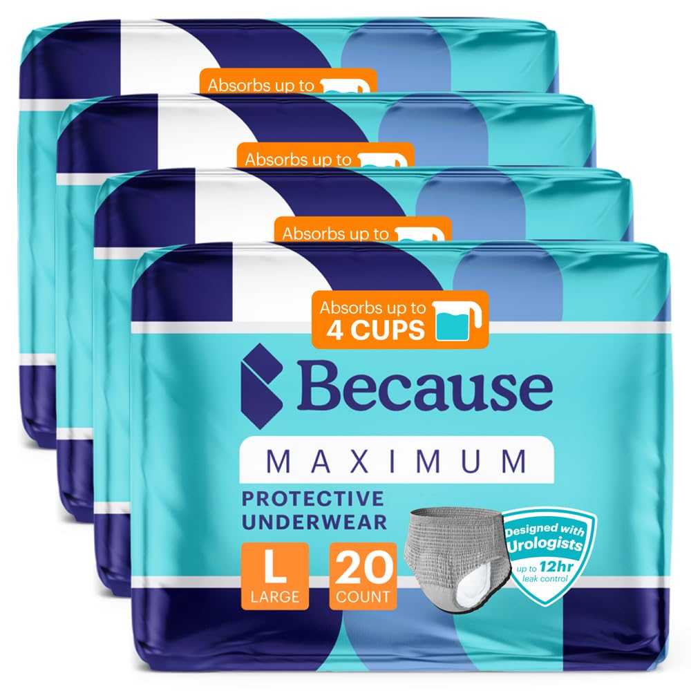Maximum Incontinence Underwear for Men, Grey, Large, 80 Count K4337