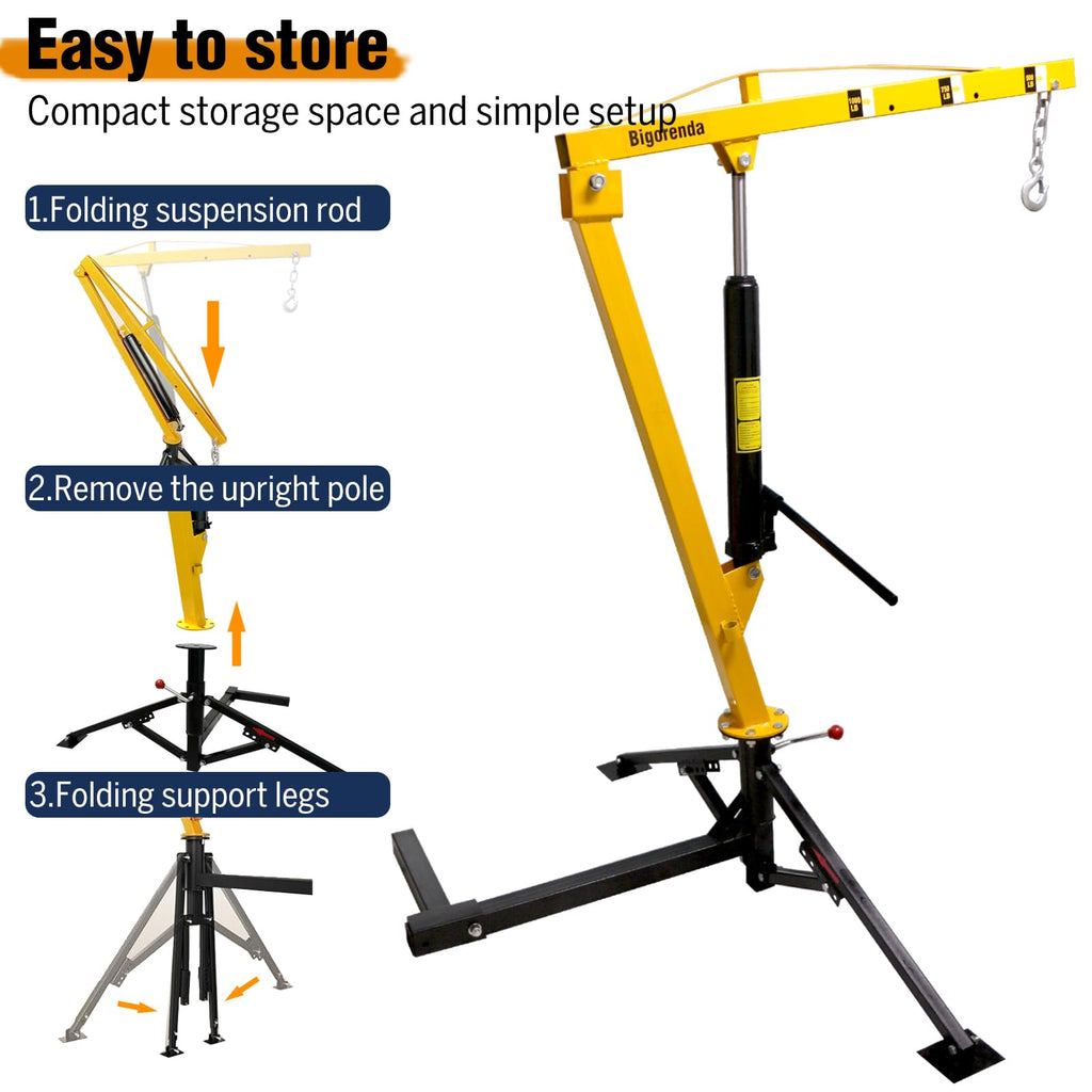 1000lb Capacity Hydraulic 360° Swivel Truck Crane H31262