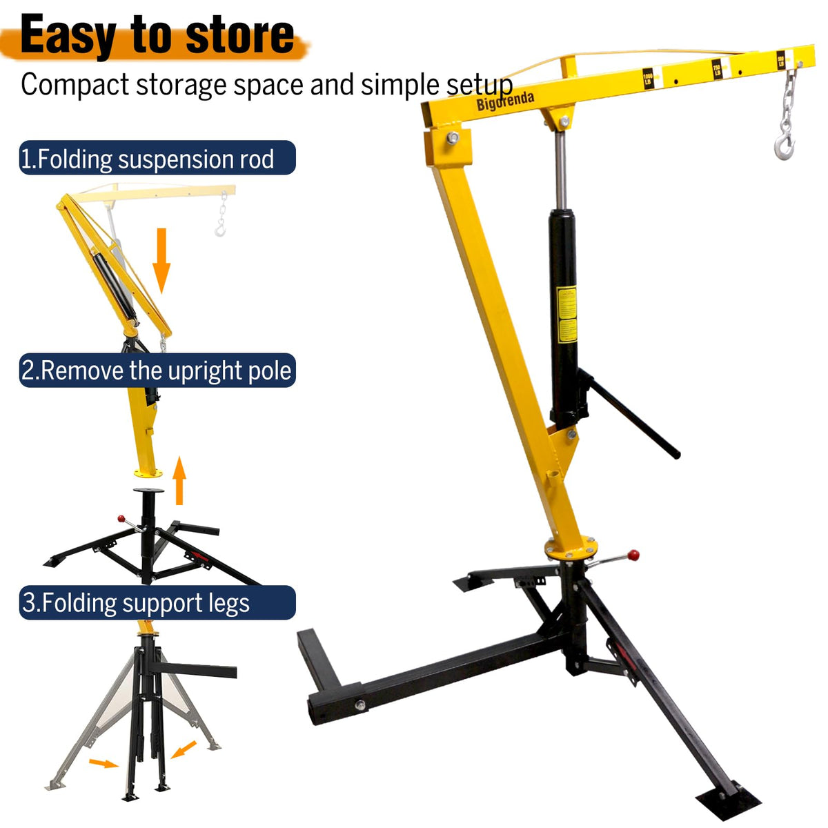 1000lb Capacity Hydraulic 360° Swivel Truck Crane H31262