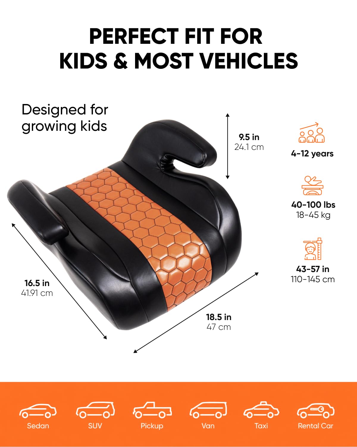 Backless Booster Car Seat with Latch Connectors, 40-100 lbs, Black-Brown E466925