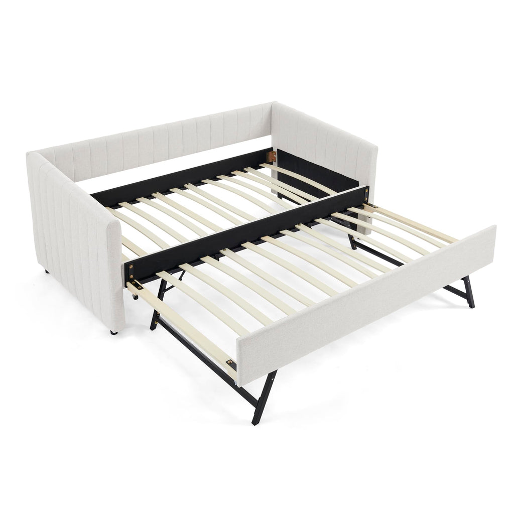 Twin Size Upholstery Daybed with Trundle and Vertical Stripes R338516