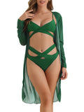 Cut Out Criss Cross Adjustable Spaghetti Straps 3 Piece Triangle Bikini Swimwear R19990
