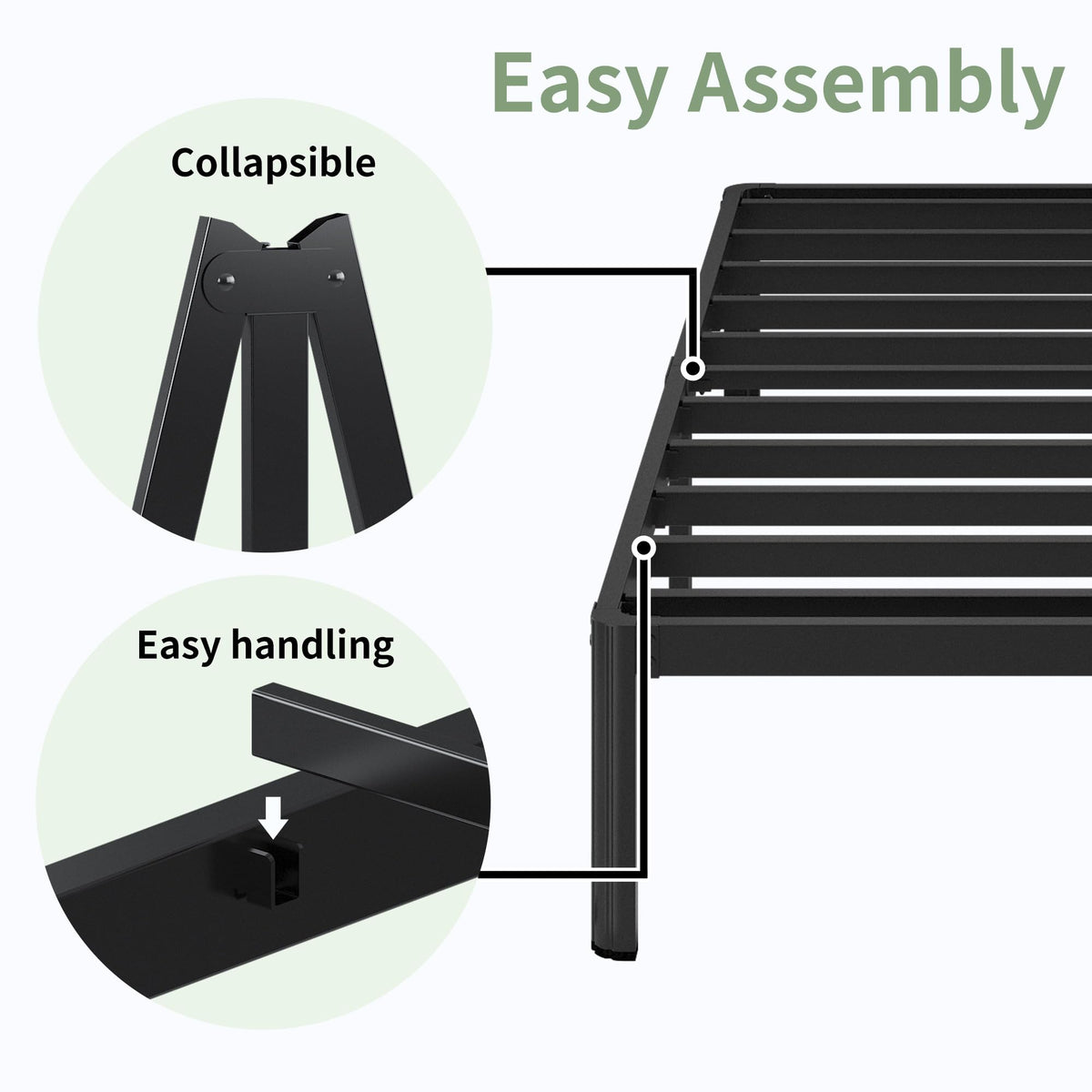 Black 7 Inch Queen Metal Platform Bed Frame L1615
