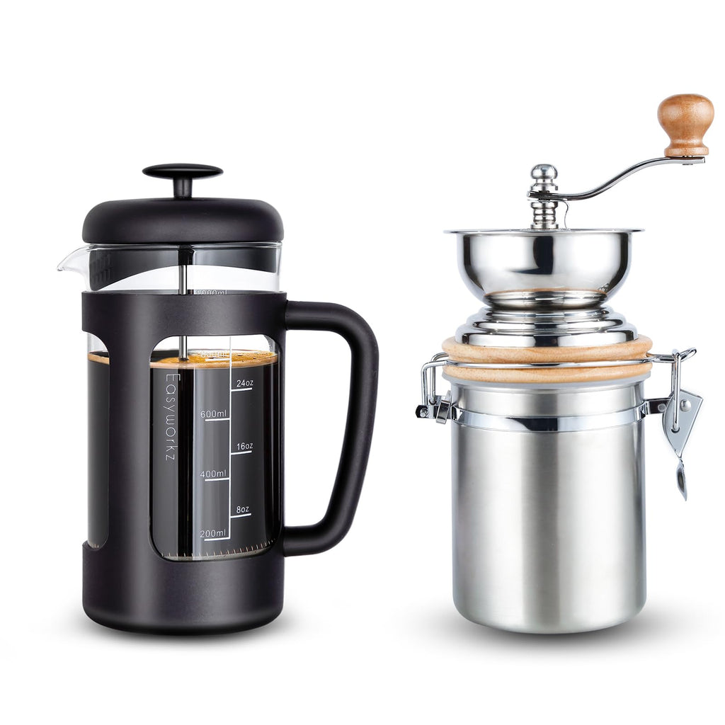 34 oz French Press and Manual Coffee Grinder with Canister T7939