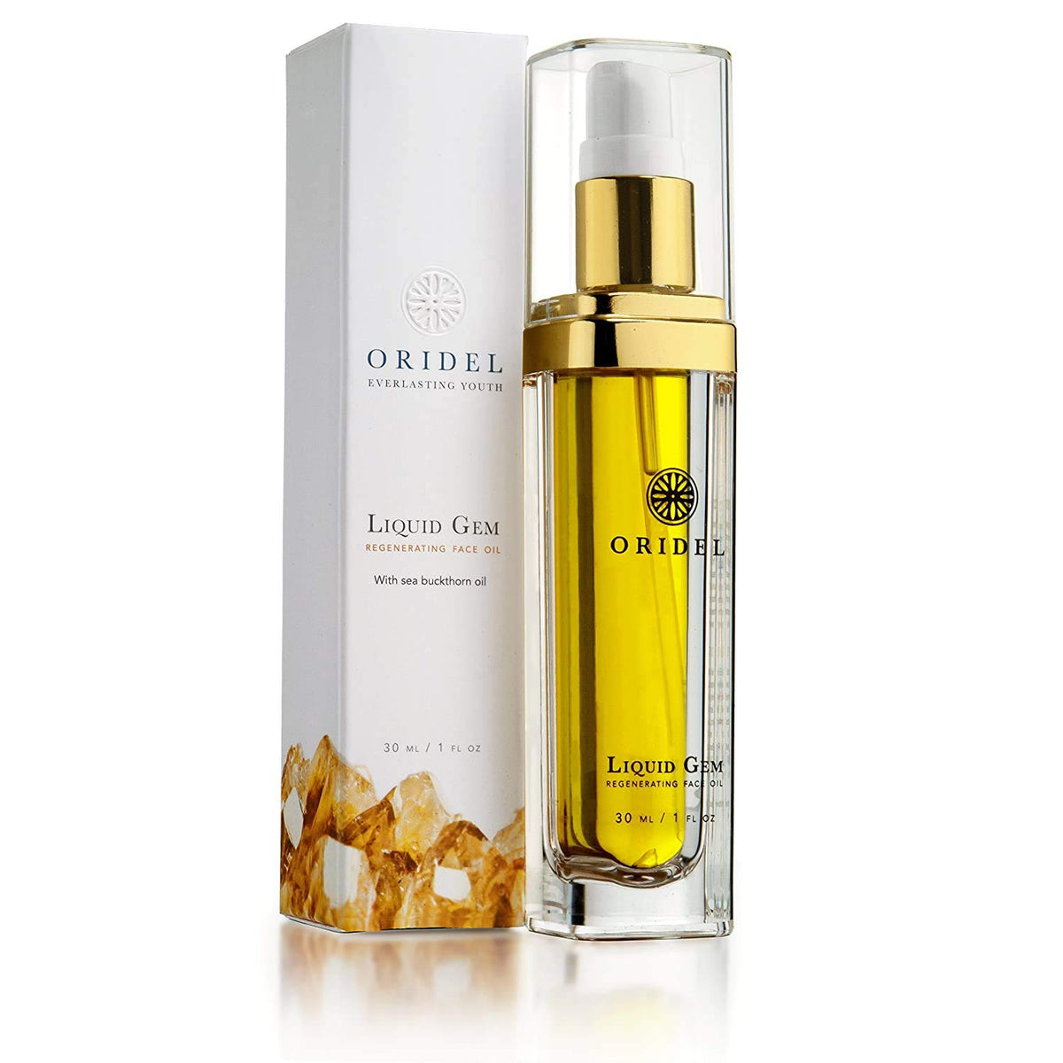 Liquid Gem Regenerating Face Oil - 100% Natural Organic Skincare with Citrine Stone, Argan and Sea Buckthorn, 1 Ounce Bottle U1090