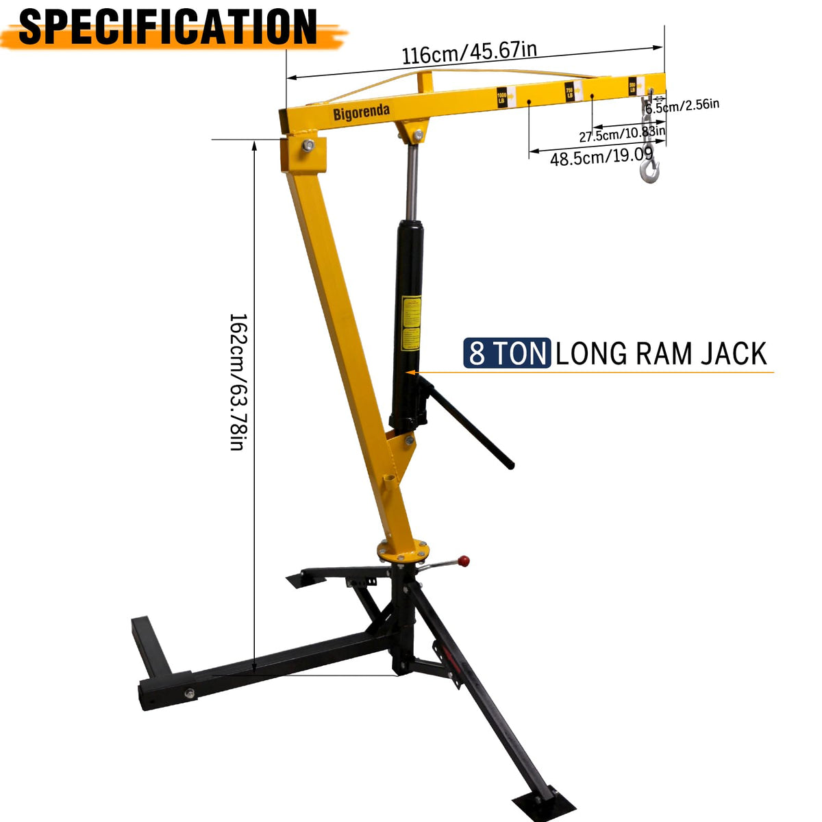 1000lb Capacity Hydraulic 360° Swivel Truck Crane H31262