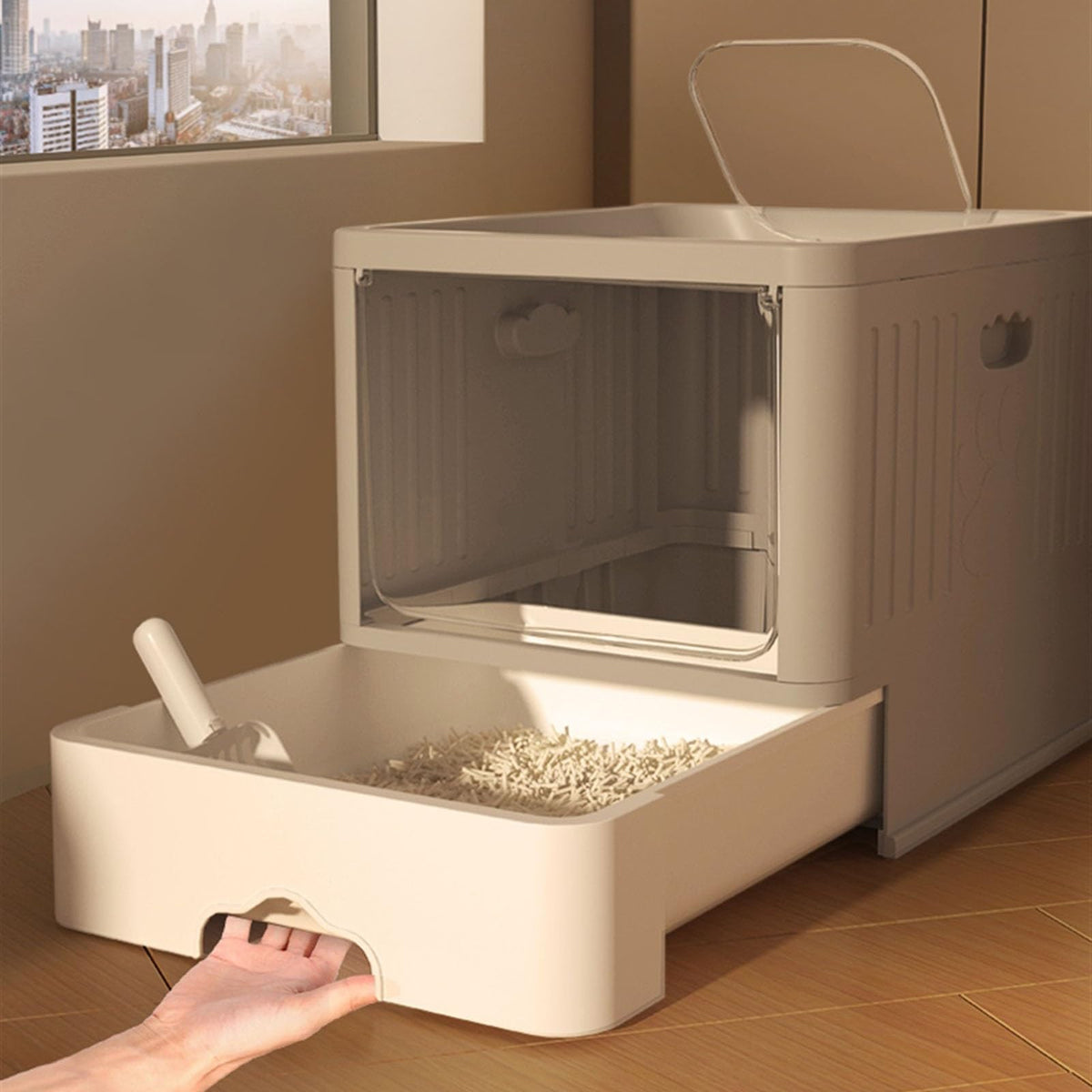 Large Anti-Splash Top Entry Cat Litter Box with Lid and Litter Scoop H3642