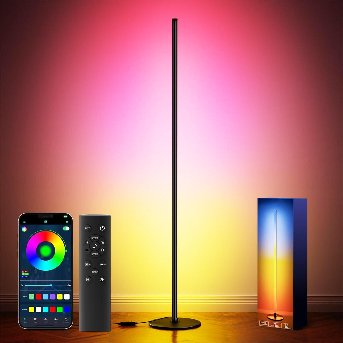 LED RGB+IC Corner Floor Lamp with App Remote Control Black J49404