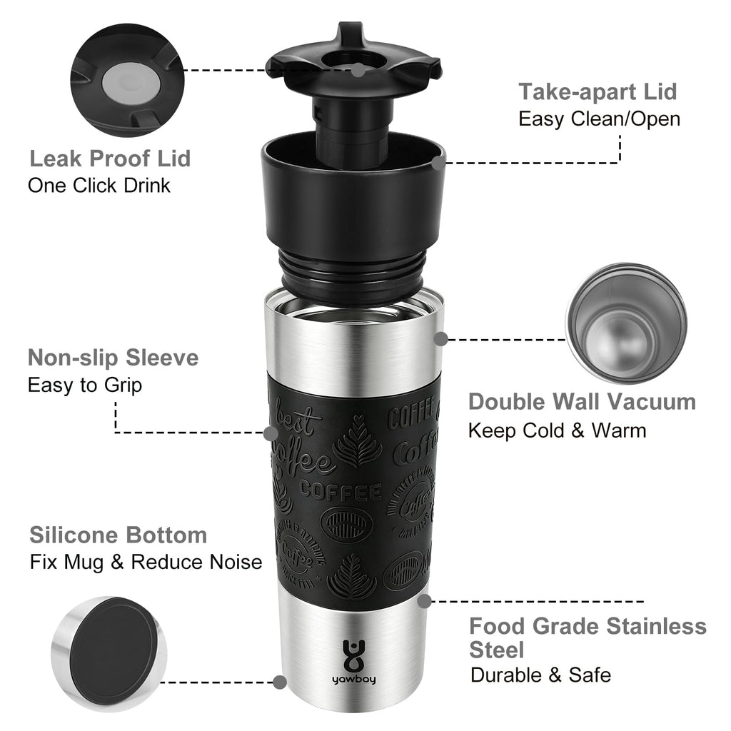 16 oz Stainless Steel Insulated Leak Proof Travel Coffee Mug P701
