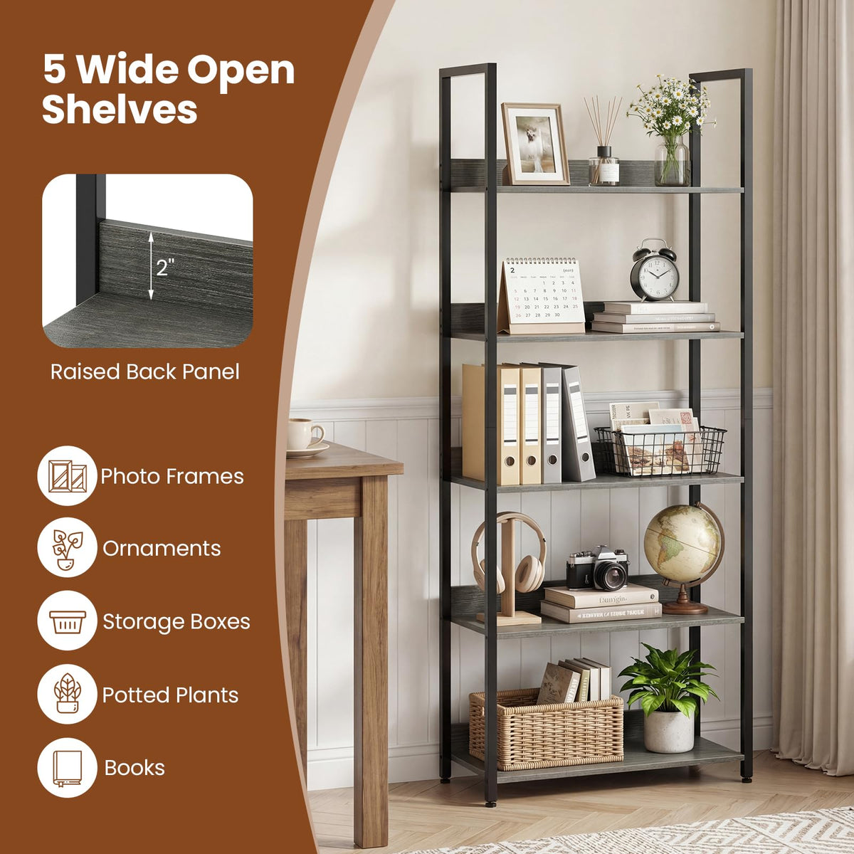 5-Tier Wooden Bookshelf Set of 2 V586