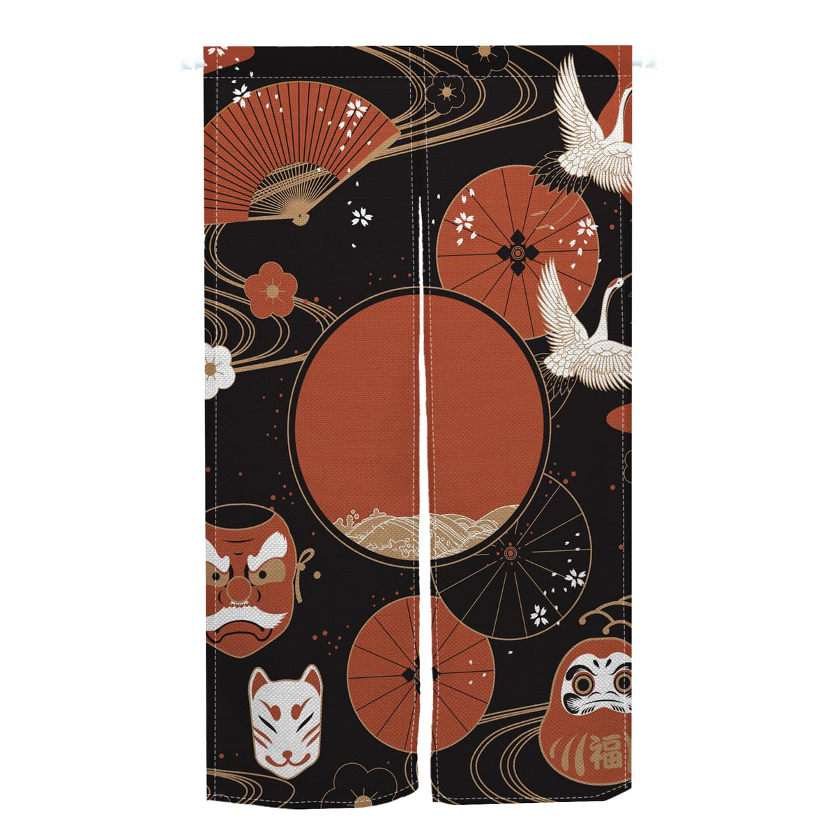 Japanese Noren Doorway Curtain Red Fan Painted Tapestry 33.5"x 70.9" J905