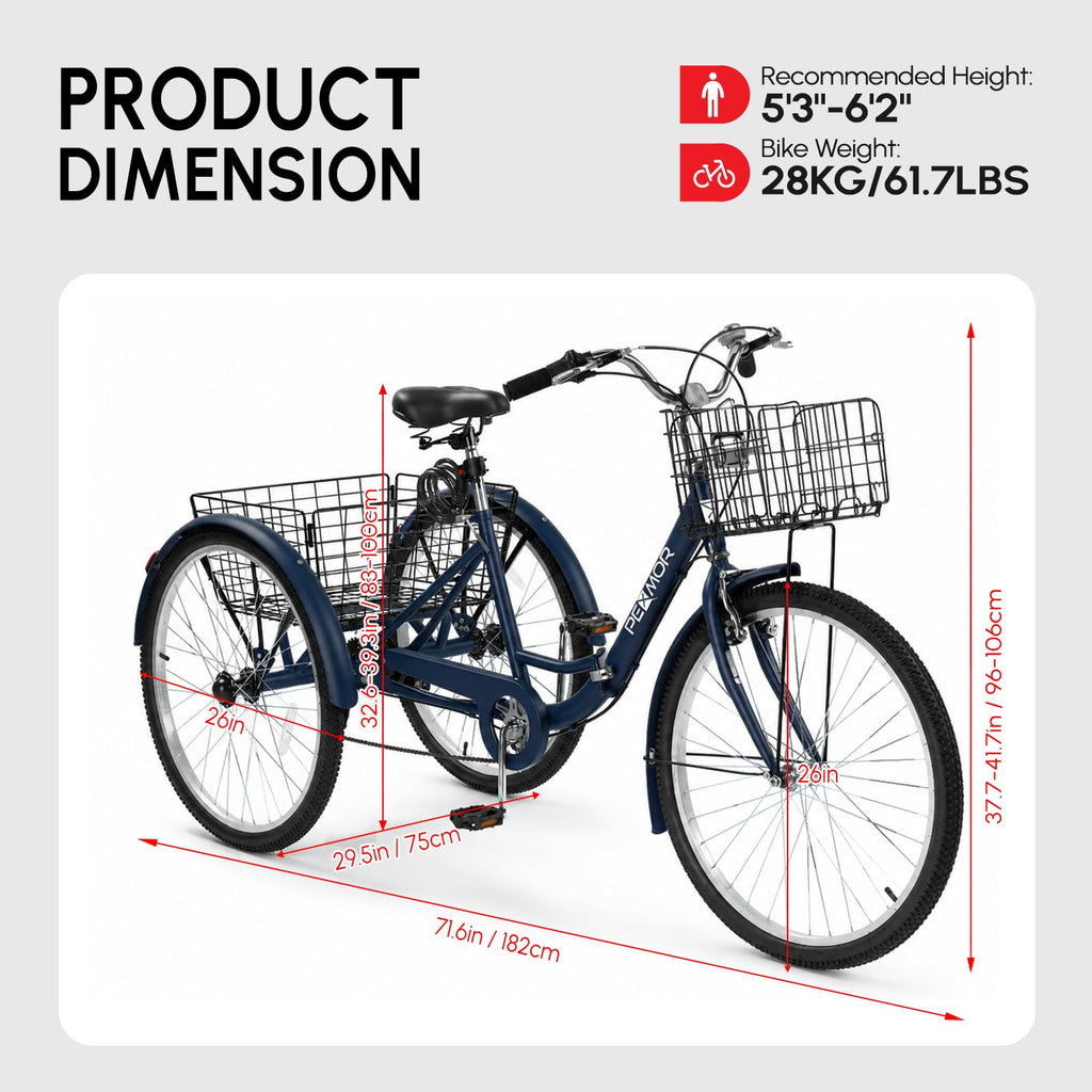 24/26 Inch 7 Speed Adult Tricycle with Folding Basket N60117