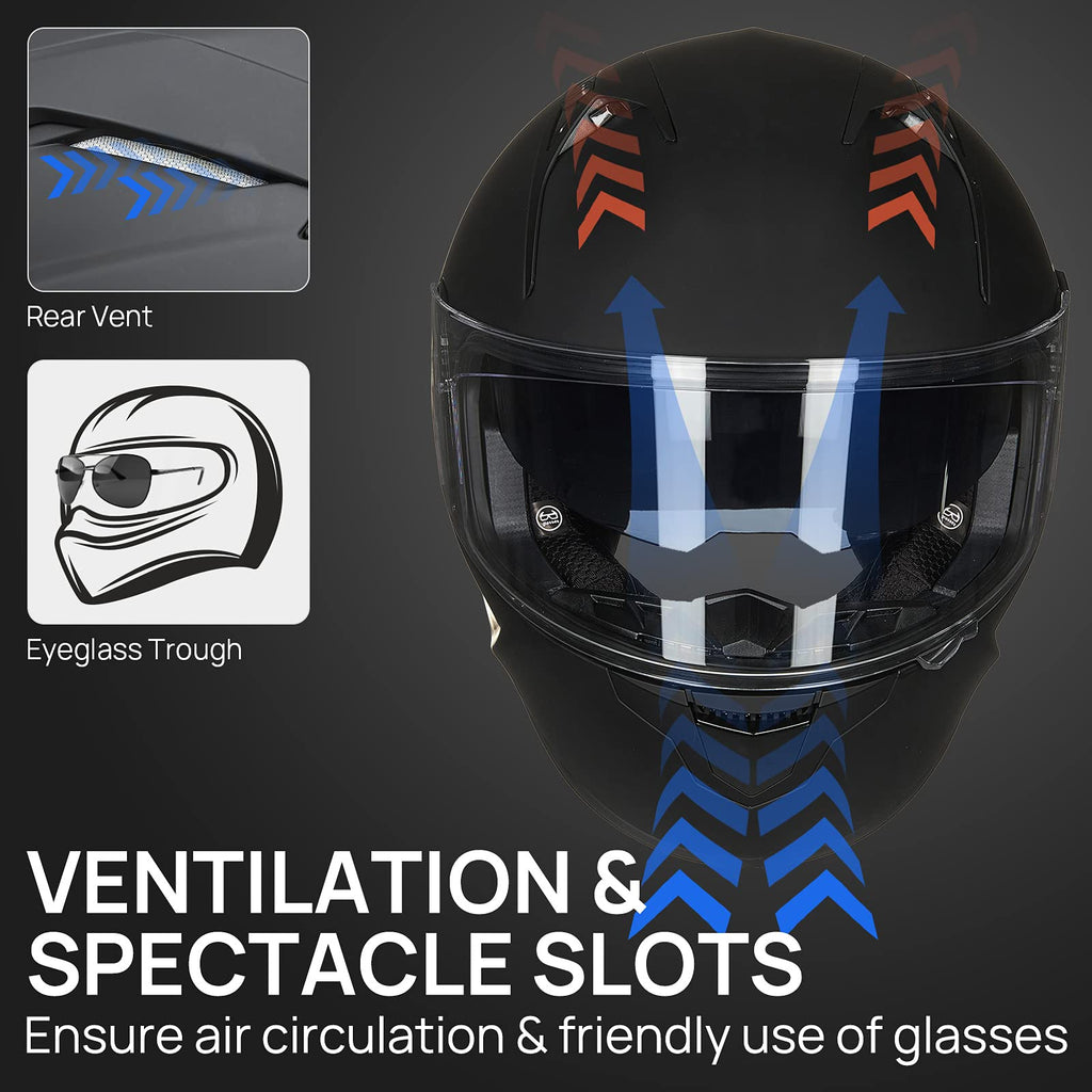 Motorcycle Helmets with Built in Bluetooth Dual Visor Matte Black S M11342