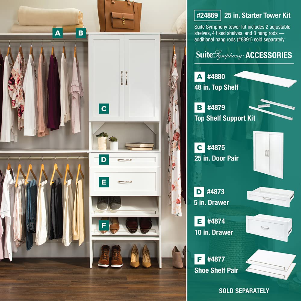 Wood Closet Organizer System with Tower and 3 Hang Rods and Shelving H464262