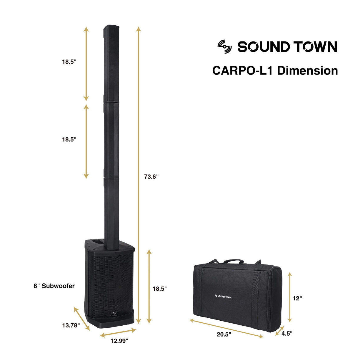 Portable Line Array Column PA/DJ System with Sub Bass Module J943
