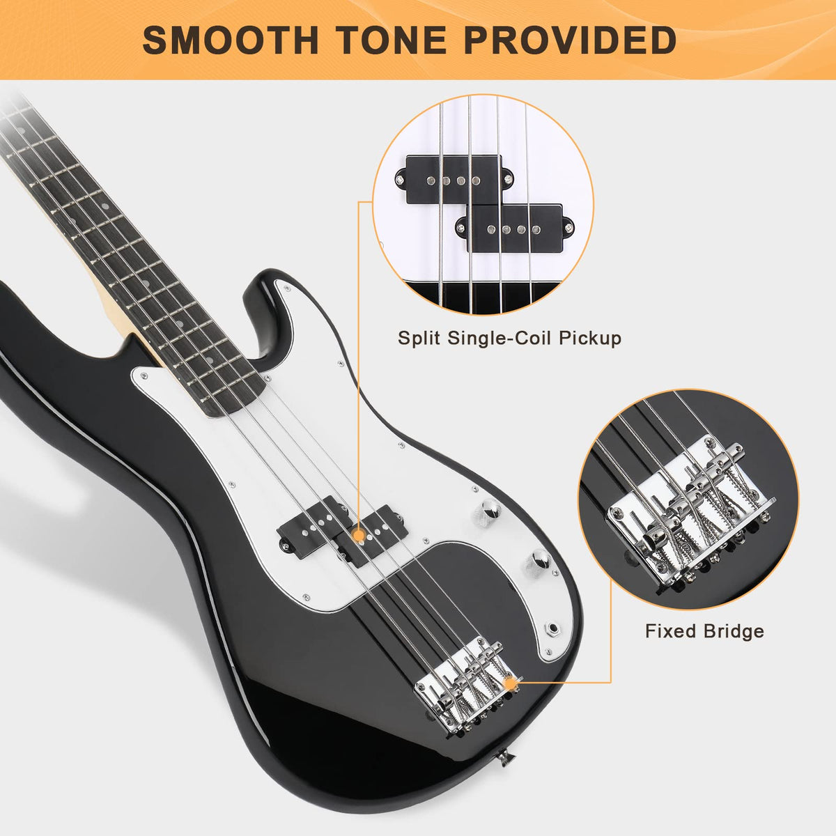 Full Size 4 String Basswood Electric Bass Guitar Beginner Kit with 20W Amp O1085