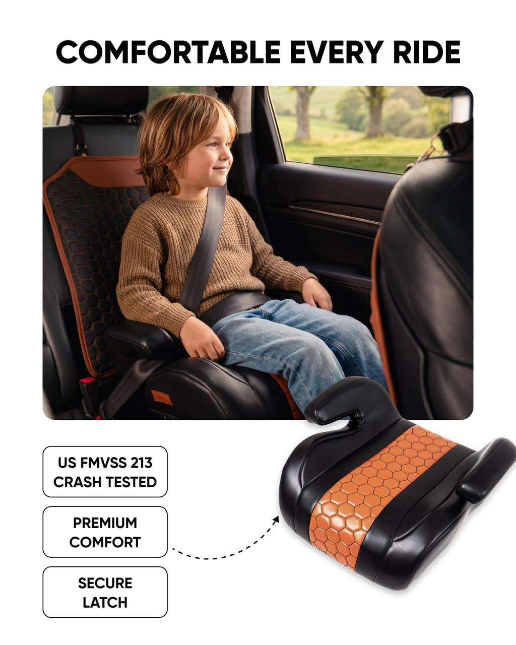 Backless Booster Car Seat with Latch Connectors, 40-100 lbs, Black-Brown E466925