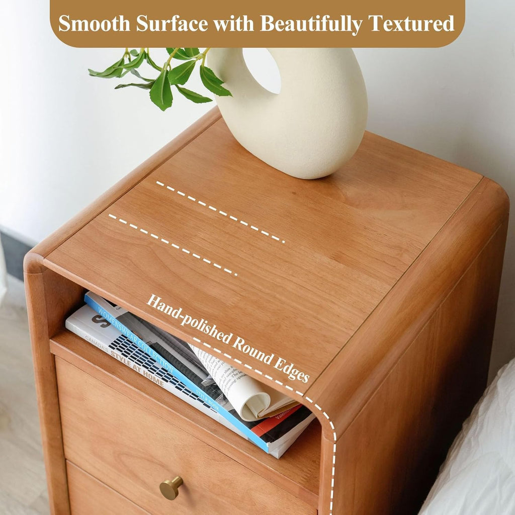 Solid Wood 2 Drawer Narrow Nightstand O560372