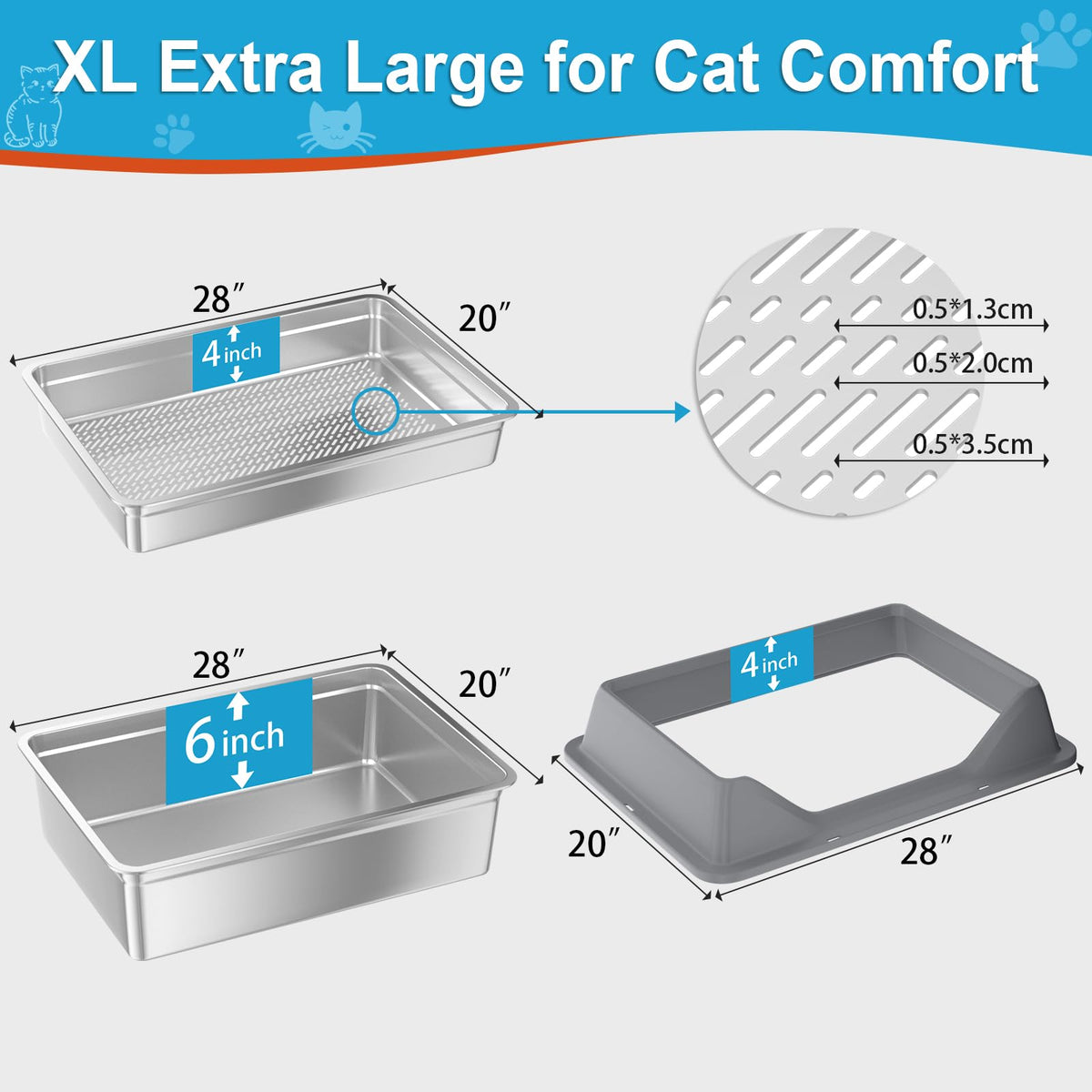 XXXL Stainless Steel Sifting Litter Box with Lid Q908