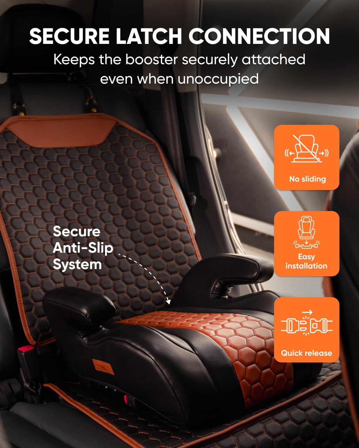 Backless Booster Car Seat with Latch Connectors, 40-100 lbs, Black-Brown E466925