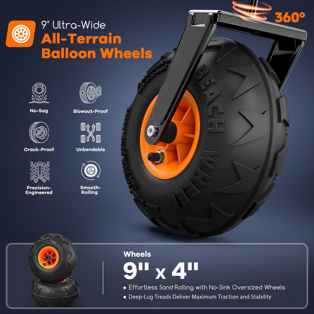 Foldable Beach Wagon with Big Balloon Wheels, 560lbs, Black S87976