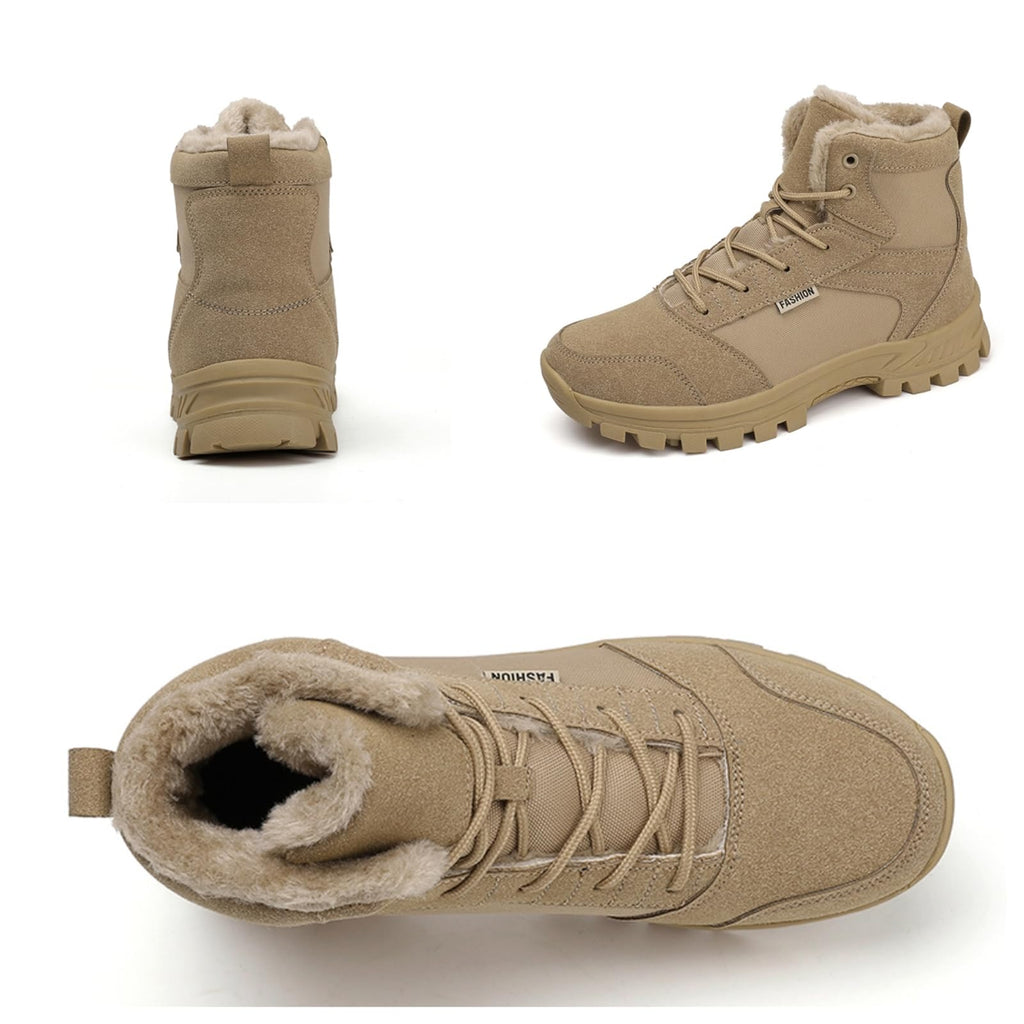 Mid Top Fur Lined Suede Leather Waterproof Military Tactical Boots O4599