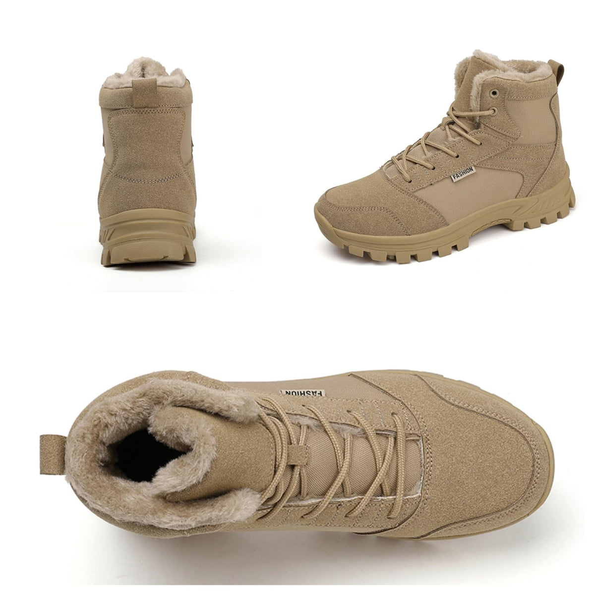 Mid Top Fur Lined Suede Leather Waterproof Military Tactical Boots O4599