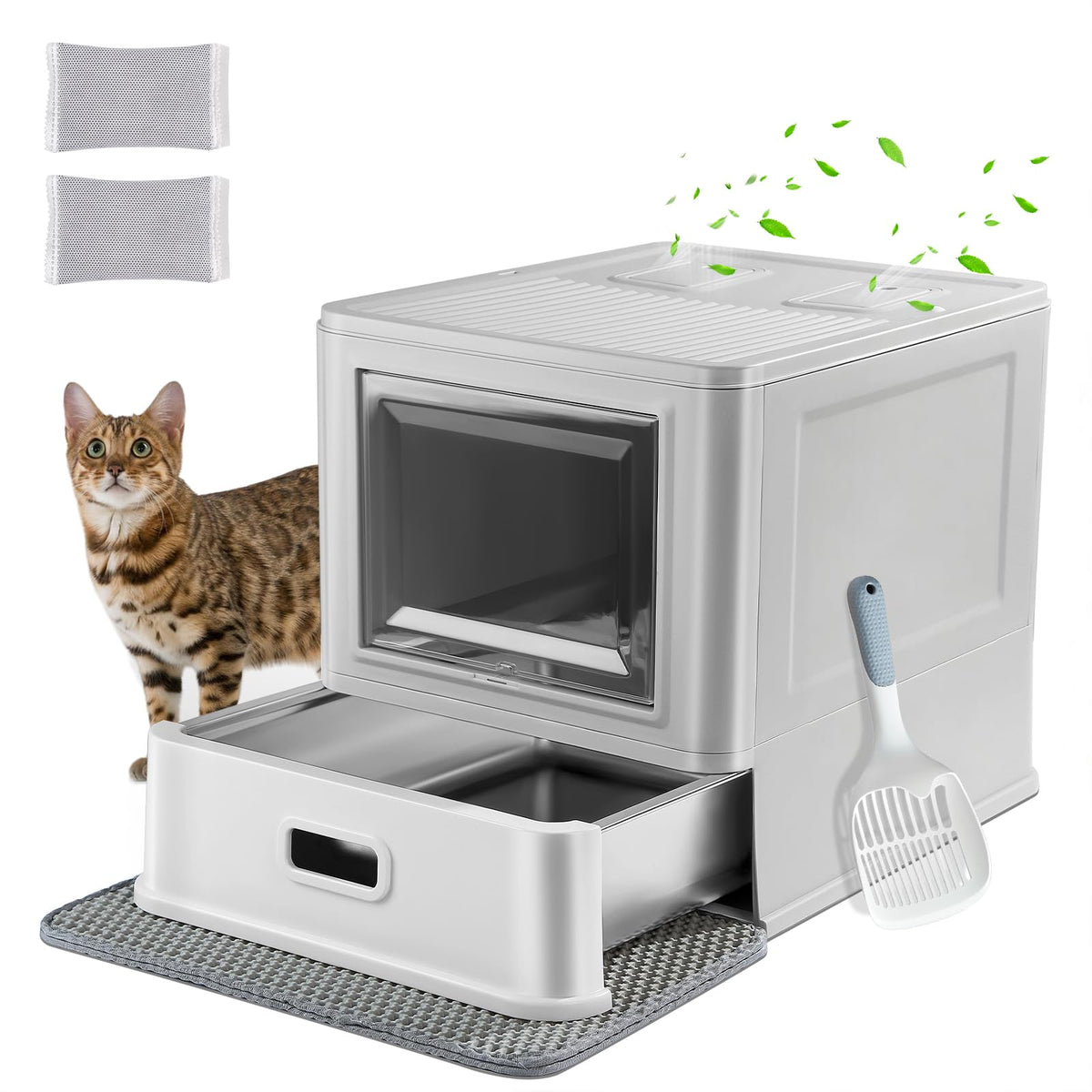 Enclosed Stainless Steel Cat Litter Box with Lid D1533