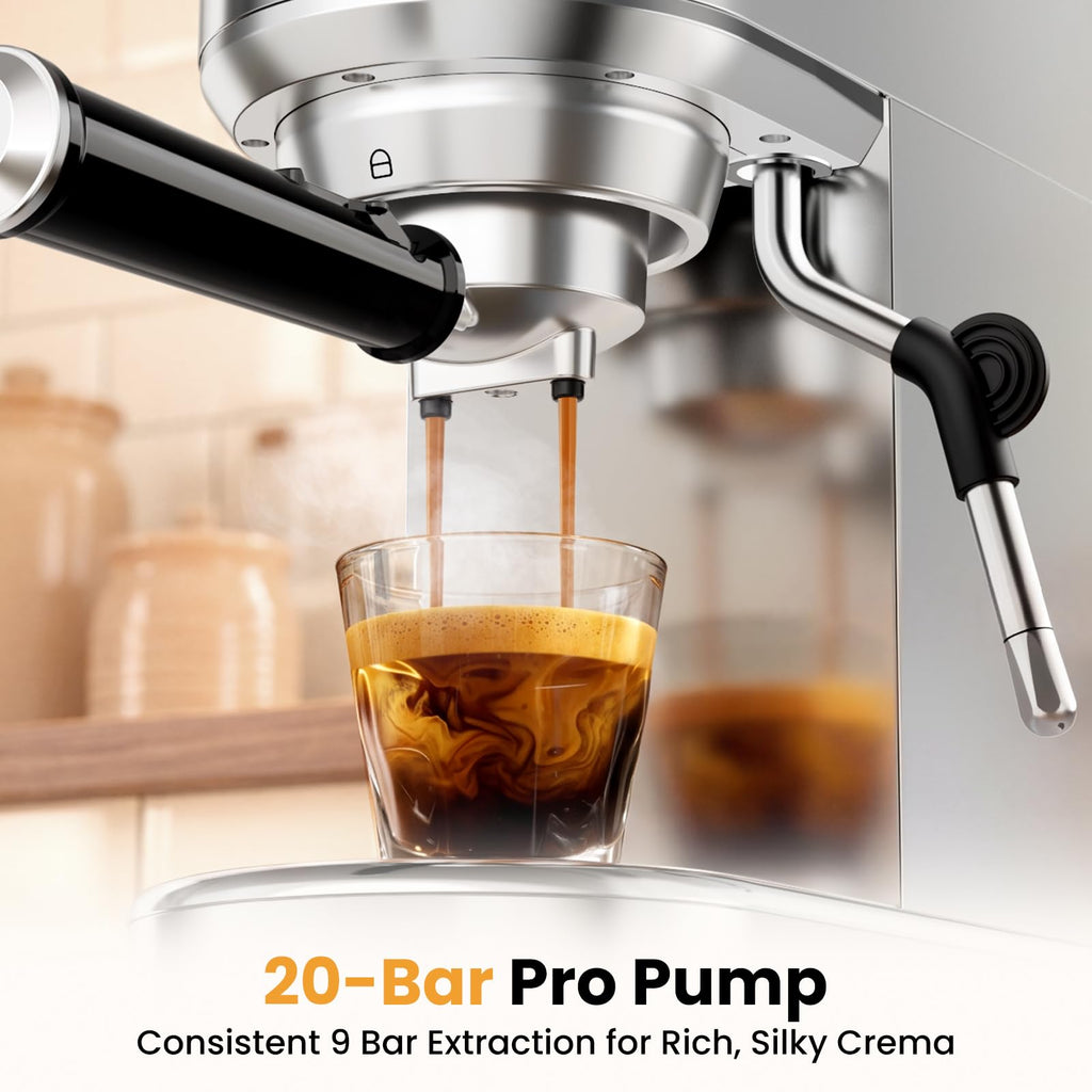 20 Bar Compact Stainless Steel Espresso Machine with Milk Frother O694876
