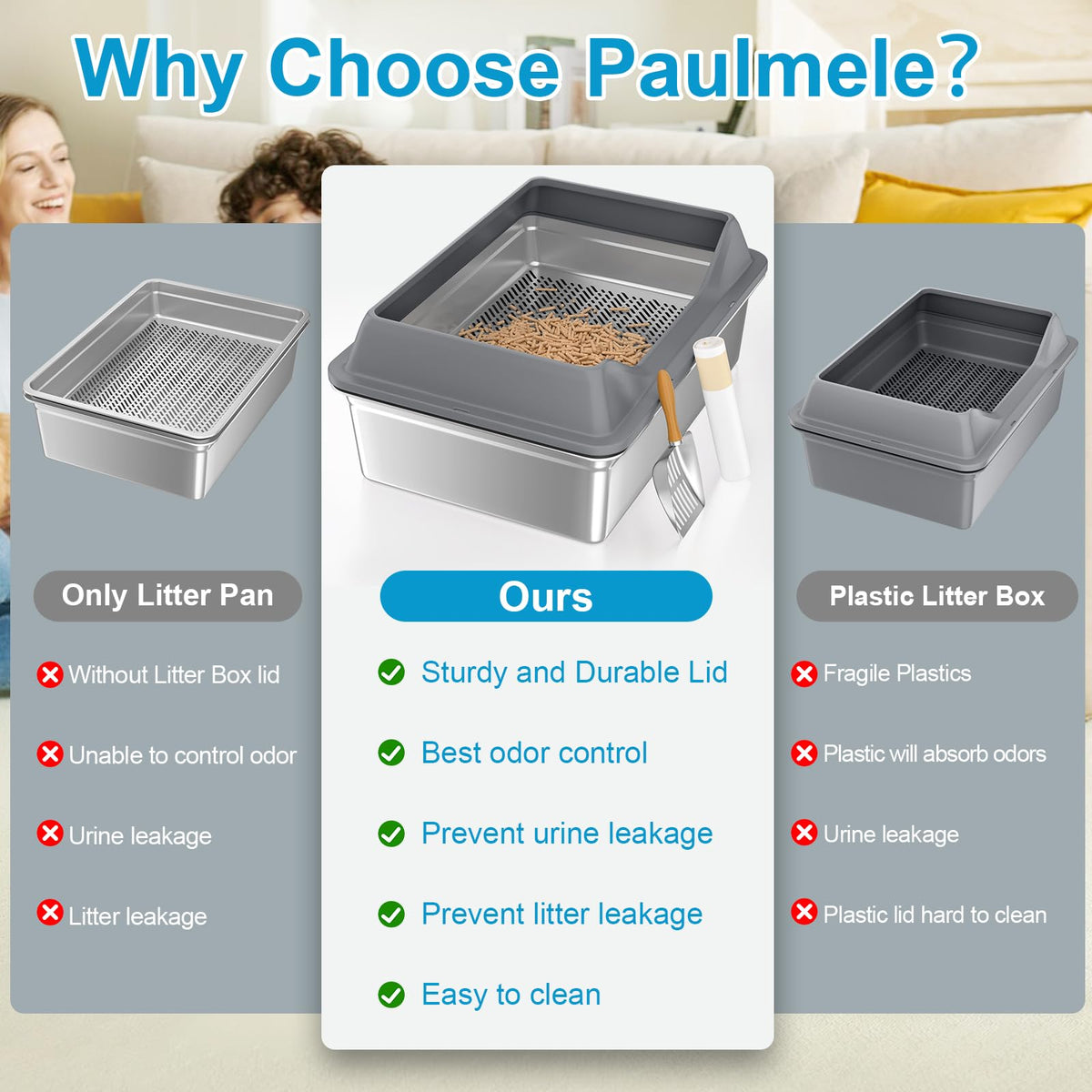XXXL Stainless Steel Sifting Litter Box with Lid Q908