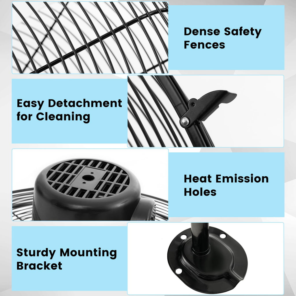 20 Inch 3-Speed Oscillating Metal Wall Fan T9184