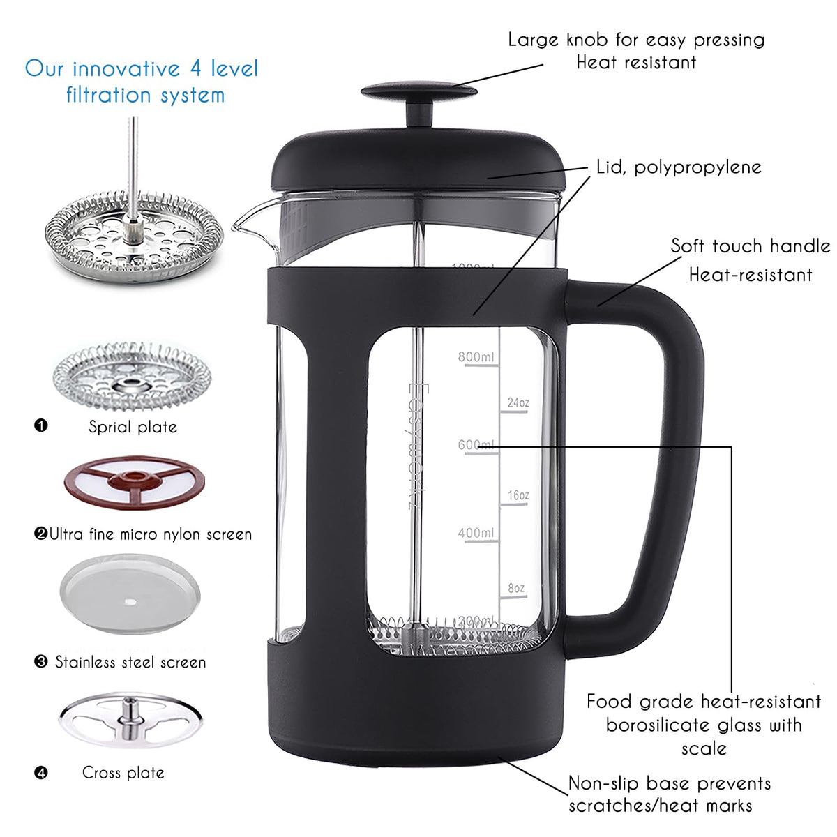 34 oz French Press and Manual Coffee Grinder with Canister T7939