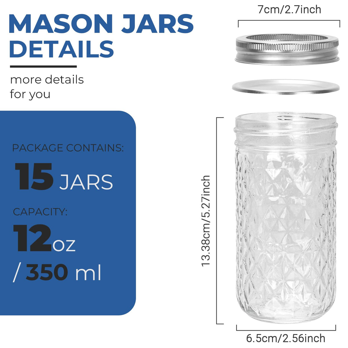 12 oz Regular Mouth Glass Mason Jar 15 Pack M624046