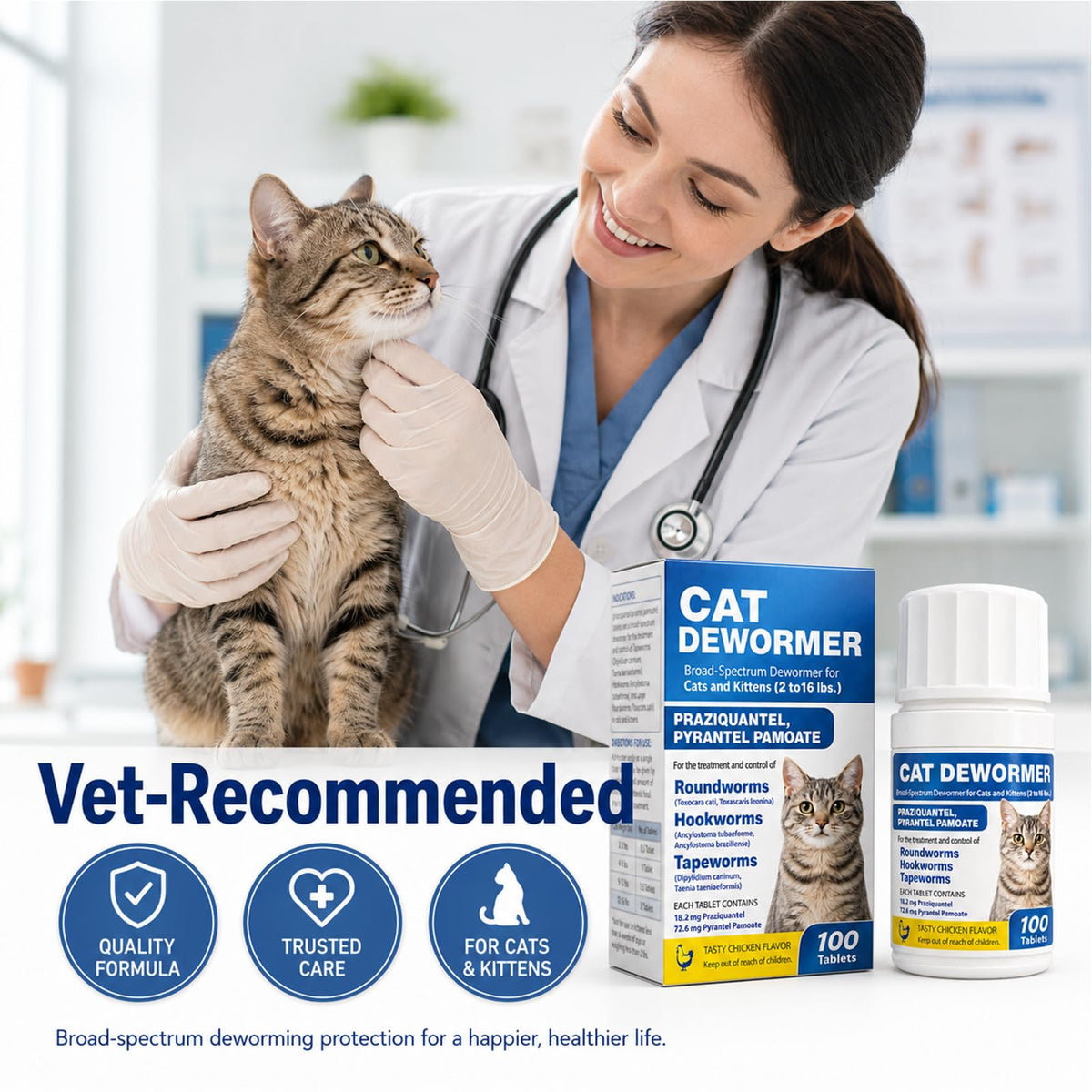 Cat and Kitten Dewormer 100 Tablets D2228