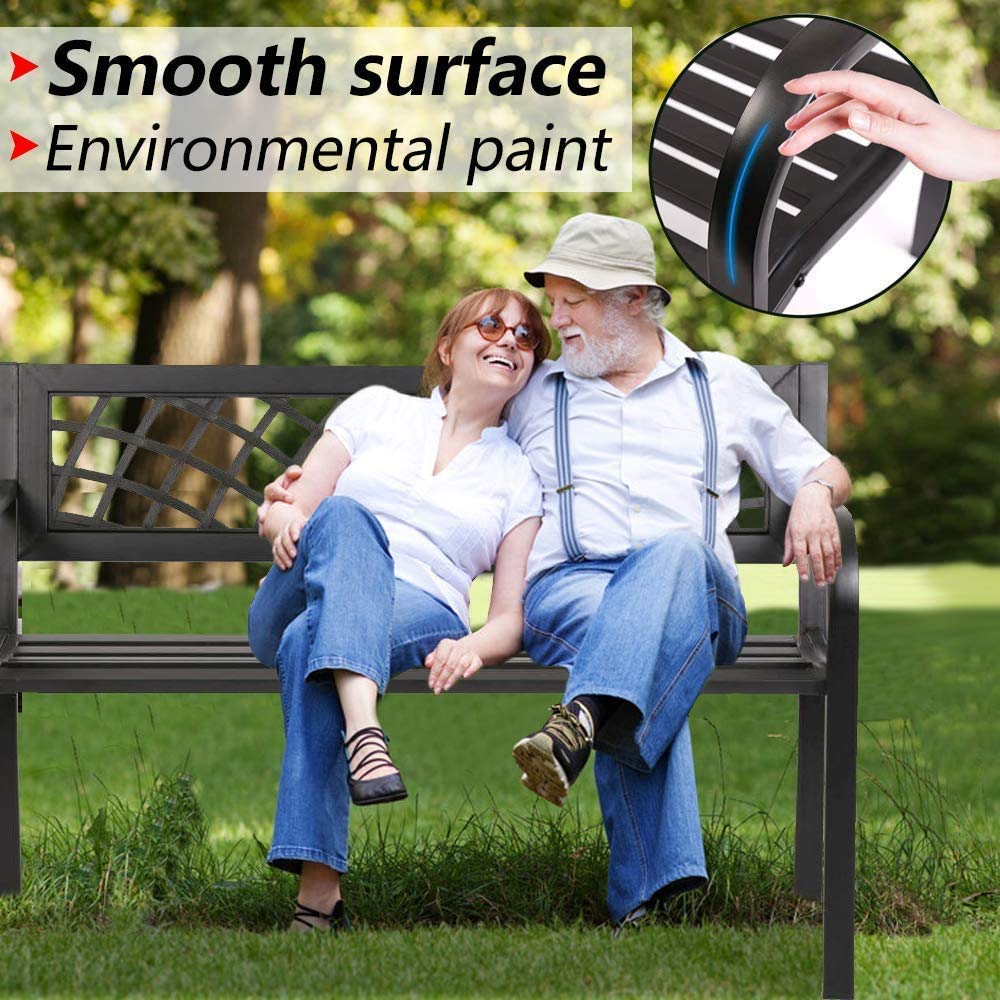Black Metal Outdoor Patio Bench with Armrests N210