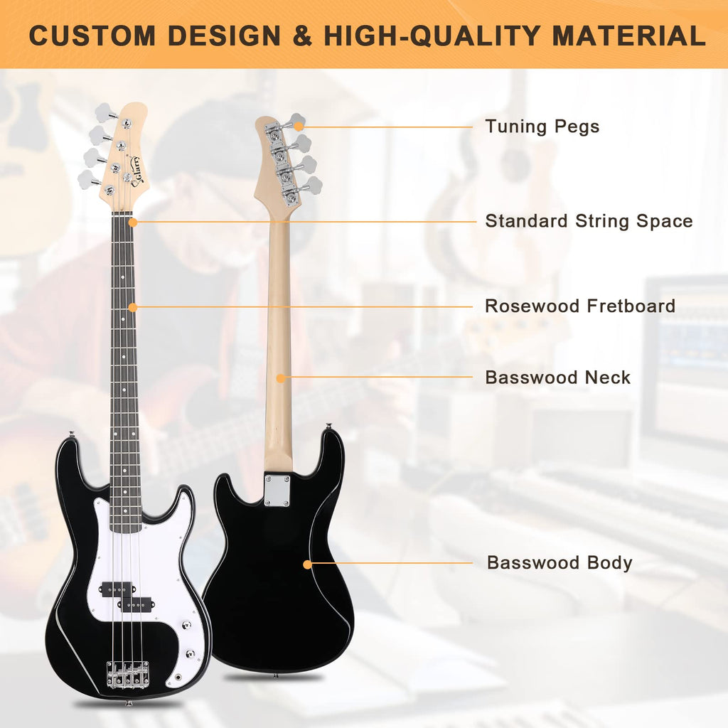 Full Size 4 String Basswood Electric Bass Guitar Beginner Kit with 20W Amp O1085