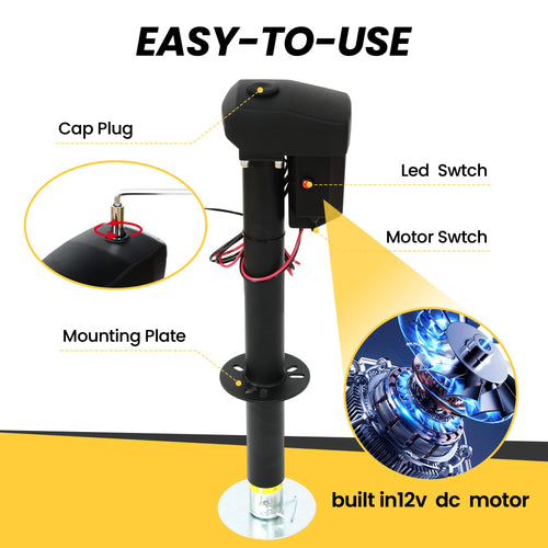 12V Electric Tongue Jack 4000lb A-Frame Heavy Duty Trailer Jack with Drop Foot & LED Light F953